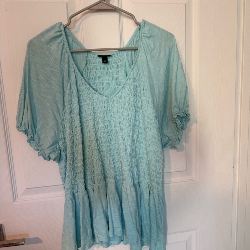 Torrid Light Blue Women's Smocked Peplum Top